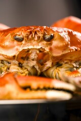 Closeup of freshly-cooked lobster on a tray