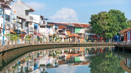 Picturesque, historic streets located along the Malacca River in the city of Malacca, Malaysia