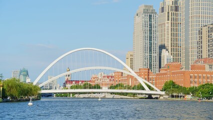 Dagu Bridge and cityscape along the Haihe River, Tianjin, China