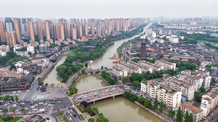 Fototapeta premium aerial of The Li Canal Cultural Corridor, Huaian City, China