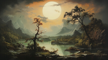 Fototapeta premium Vintage Landscape Illustration