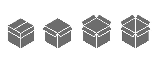 box icons. open the box or unboxing sign. cardboard. Cardboard box icon set. Stock vector