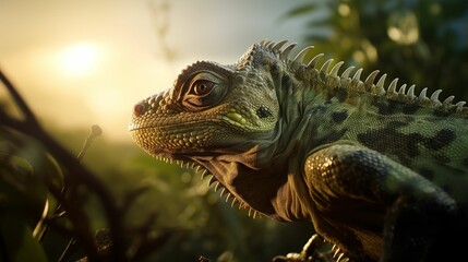 AI-generated illustration of a chameleon perched on a tree branch.