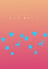 Composition of happy holidays text over christmas decorations