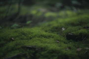 Moss-covered forest floor in emerald green hues