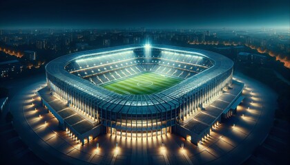 Football soccer stadium at night. Architecture of arena team city game competition sport field. - obrazy, fototapety, plakaty