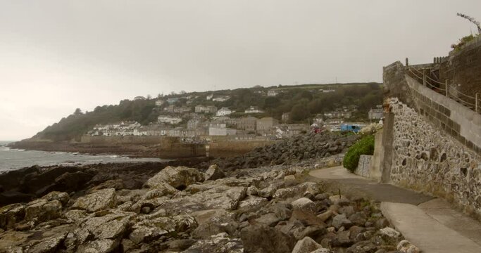 Looking up to the village of Mousehole at Low tide , Cornwall