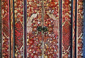 Incredible detailed wood carved door in Bali, Indonesia