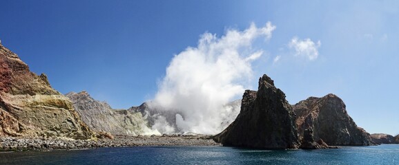 Beautiful view of  White island active volcano in New Zealand
