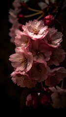 Close up on Japanese Flowering Cherry Tree Blossoms