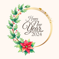 Fototapeta na wymiar happy new year 2014 with a poinsettis wreath