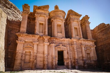 Ancient Al-Dayr Monastery in Petra, Jordan during the daytime