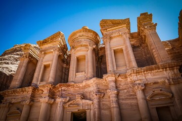 Ancient Al-Dayr Monastery in Petra, Jordan during the daytime