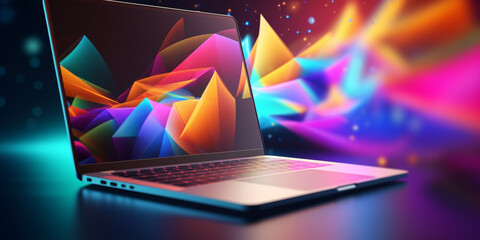 Laptop with copy space. Creative fantasy background