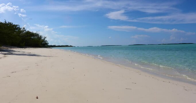 Static shot of Cocoplum Beach on Exuma in the Bahamas.
