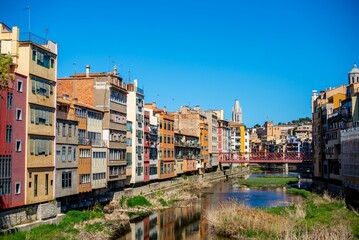 Fototapeta na wymiar colorful buildings line in Girona, Catalonia, Spain
