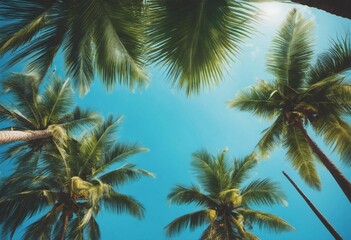 AI generated illustration of a cluster of palm trees extending upwards to the sky