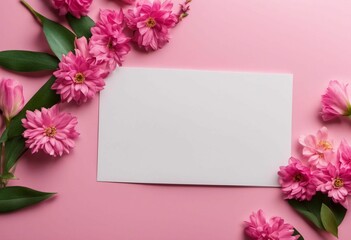 a blank paper on pink flowers with a blank note for your text