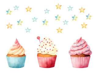 かわいいカップケーキの水彩タッチ透過イラスト