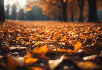 Obraz premium AI generated illustration of autumn leaves on the ground in a park