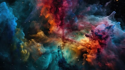 Fototapeta na wymiar AI generated illustration of vibrant and colorful nebula in outer space, colorful clouds of gas