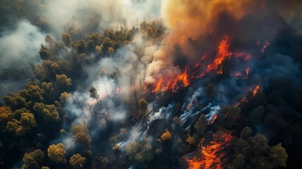Fototapeta na wymiar AI generated illustration of an expansive wildfire engulfs an untouched forest
