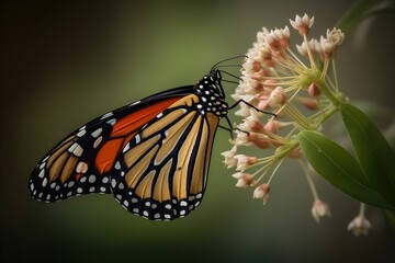 Fototapeta premium AI-generated illustration of a beautiful monarch butterfly on a flower.