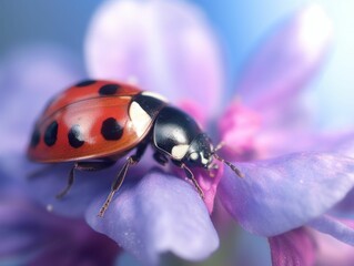 AI generated illustration of  a red Coccinella on a  pink flower
