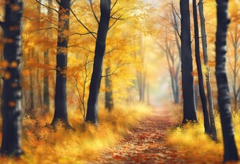 Obraz premium AI generated illustration of a trail in a forest in autumn