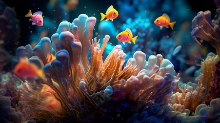 Fototapeta na wymiar Vibrant and serene image of a tropical coral reef aquarium