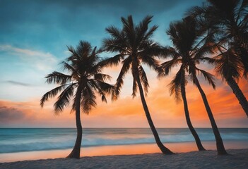 AI generated illustration of a stunning beach featuring a shoreline with palm trees
