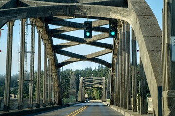 Arched bridge constructed from concrete and stone: Oregon