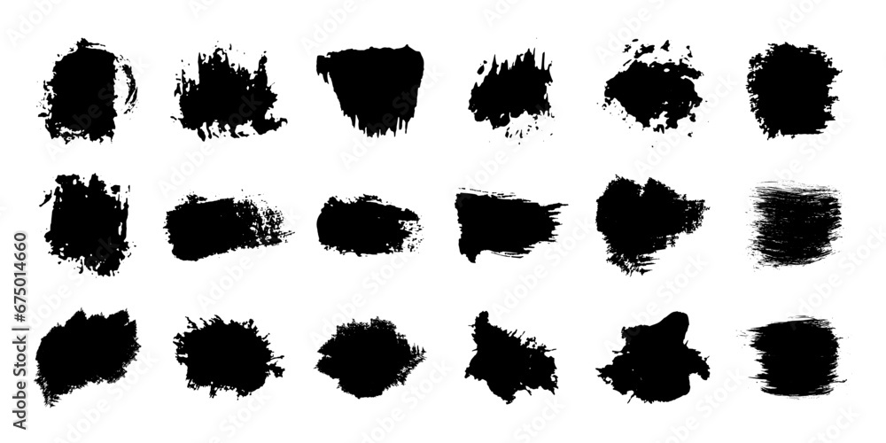 Poster Paint ink splatter, stains set. Splash of paints with drops. High level of tracing and many details. Illustration splash and drip design, silhouette blob spray collection
