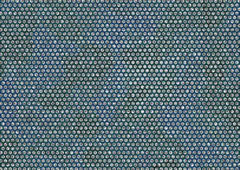 A repetitive pattern of blue and green hexagons arranged in a grid on a dark background