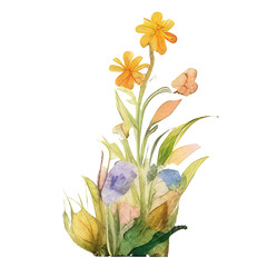 watercolor wildflower flower border isolated on transparent background
