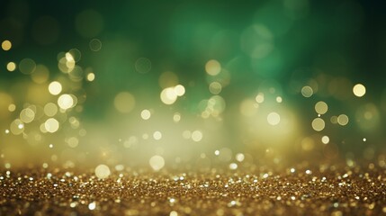 Happy Christmas light decorations in new year night winter background. Ornaments elements gold confetti bokeh color Xmas ornaments Glass ball tree decorations. Christmas glowing Golden Background. 