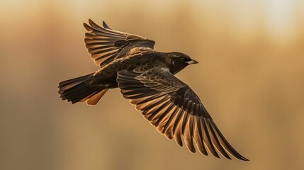 AI generated illustration of a majestic Black lark bird soaring in the sky