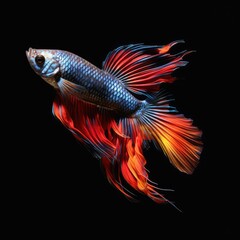 Fototapeta premium Siamese fighting fish isolated on black background. Fish raised for beauty. Generative AI.