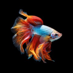 Fototapeta premium Siamese fighting fish isolated on black background. Fish raised for beauty. Generative AI.