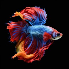 Fototapeta premium Siamese fighting fish isolated on black background. Fish raised for beauty. Generative AI.