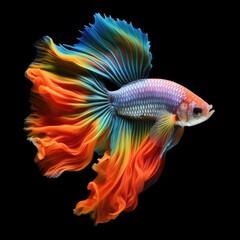 Fototapeta premium Siamese fighting fish isolated on black background. Fish raised for beauty. Generative AI.