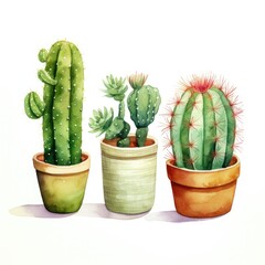 Watercolor little cactus isolated on white background. Generative AI
