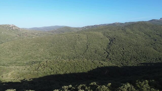 Aerial video of the mountains filly covered with green forest