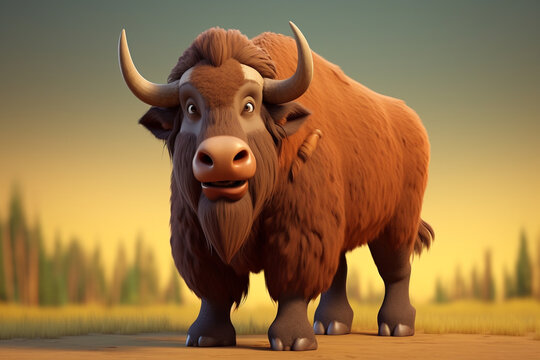 3d Rendered buffalo cartoon character