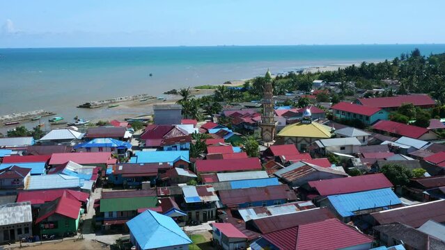Aerial On Tropical Seaport Town Of Balikpapan In Manggar, East Kalimantan, Indonesia.