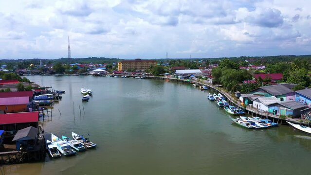 Aerial Towards Balikpapan Seaport City In Manggar, East Kalimantan, Indonesia.