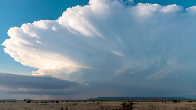 Beautiful supercell erupts in New Mexico with the setting sun casting beautiful golden hour light on it.