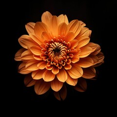 AI generated illustration of a vibrant orange flower illuminated against a black background