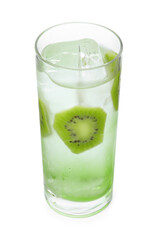 Glass of refreshing drink with kiwi isolated on white