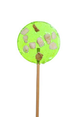 Stick with light green lollipop isolated on white